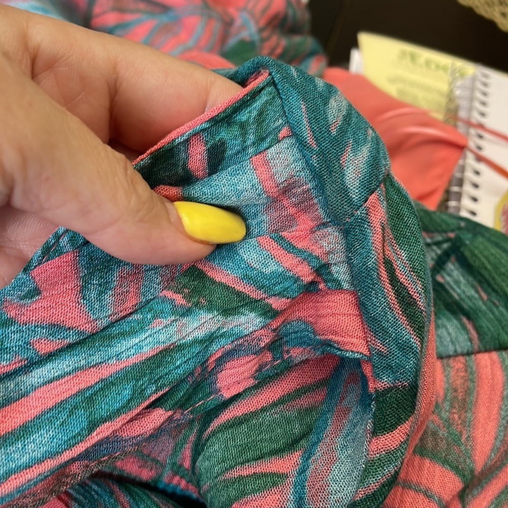 Cynthia Rowley tropical leaf gauze sundress attached wide tie belt relaxed fit 6 - Picture 13 of 13